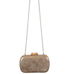 Lulu Townsend Metallic Champagne Gold Shimmer Evening Box Clutch Bag wit strap